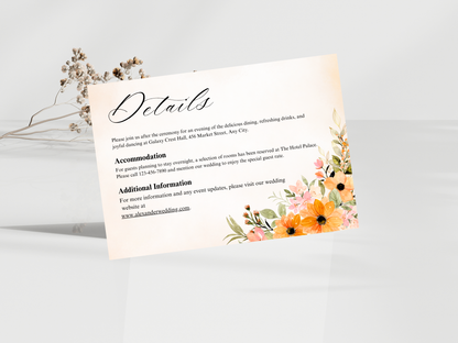 Floral Wedding Invitation, RVSP, Details Template, Instant Download MTC394