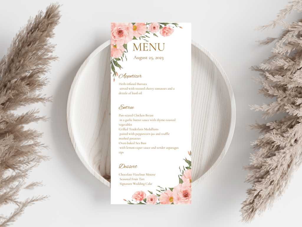 Floral Wedding Menu & Thank You Template | Editable Canva Place Card. WI211
