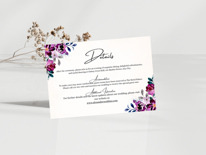 Plum Purple Floral Wedding Invitation, Details, RVSP,  Digital Download MTC410
