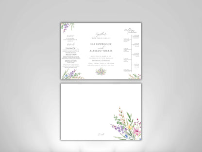 Elegant Floral Gatefold Wedding Invitation | Modern Minimalist Invite | Rustic Boho Wedding Card with Timeline & RSVP Details. WI131