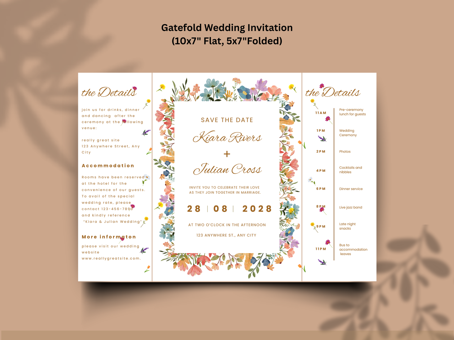 Editable Wedding Invitation Template | Wildflower Gatefold Design | Boho Rustic Canva Invite | Printable Wedding Program. WI185