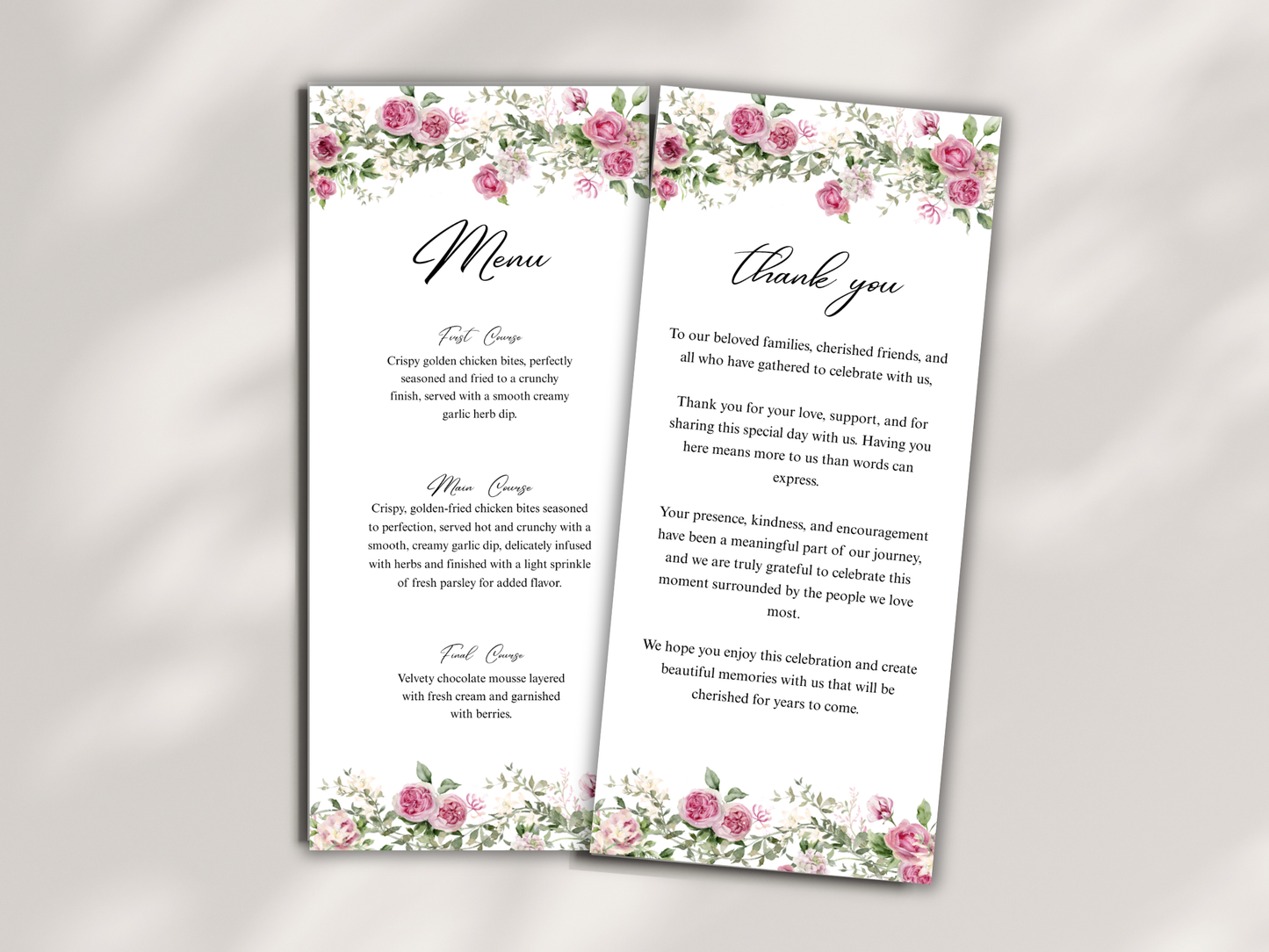 Wedding Thank you Card, Menu Card, Table Card. WI365