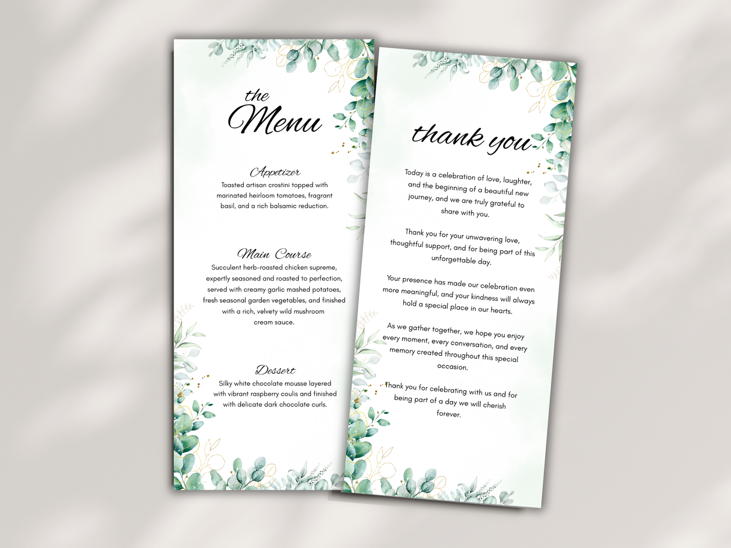 Sage Green Wedding Menu, Thank You & Table Cards, Editable Canva Template WI402