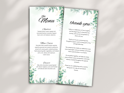Sage Green Wedding Menu, Thank You & Table Cards, Editable Canva Template WI402