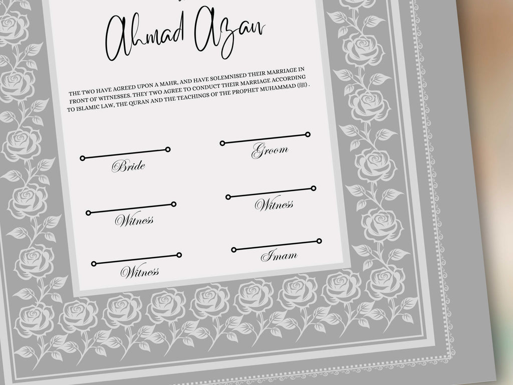 Rose Nikkah Certificate Template, Editable Nikkahnama, Printable Nikah Contract, Muslim Contract, Nikkah Islamic Marriage Contract.NN256
