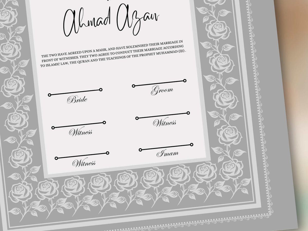 Rose Nikkah Certificate Template, Editable Nikkahnama, Printable Nikah Contract, Muslim Contract, Nikkah Islamic Marriage Contract.NN256