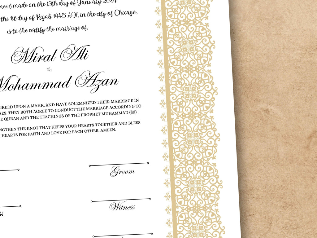 Nikkah Certificate Digital Download Personalised, A4, A3, Template, Editable, Nikkah Nama, Nikkah Contract, Muslim Contract. NN247