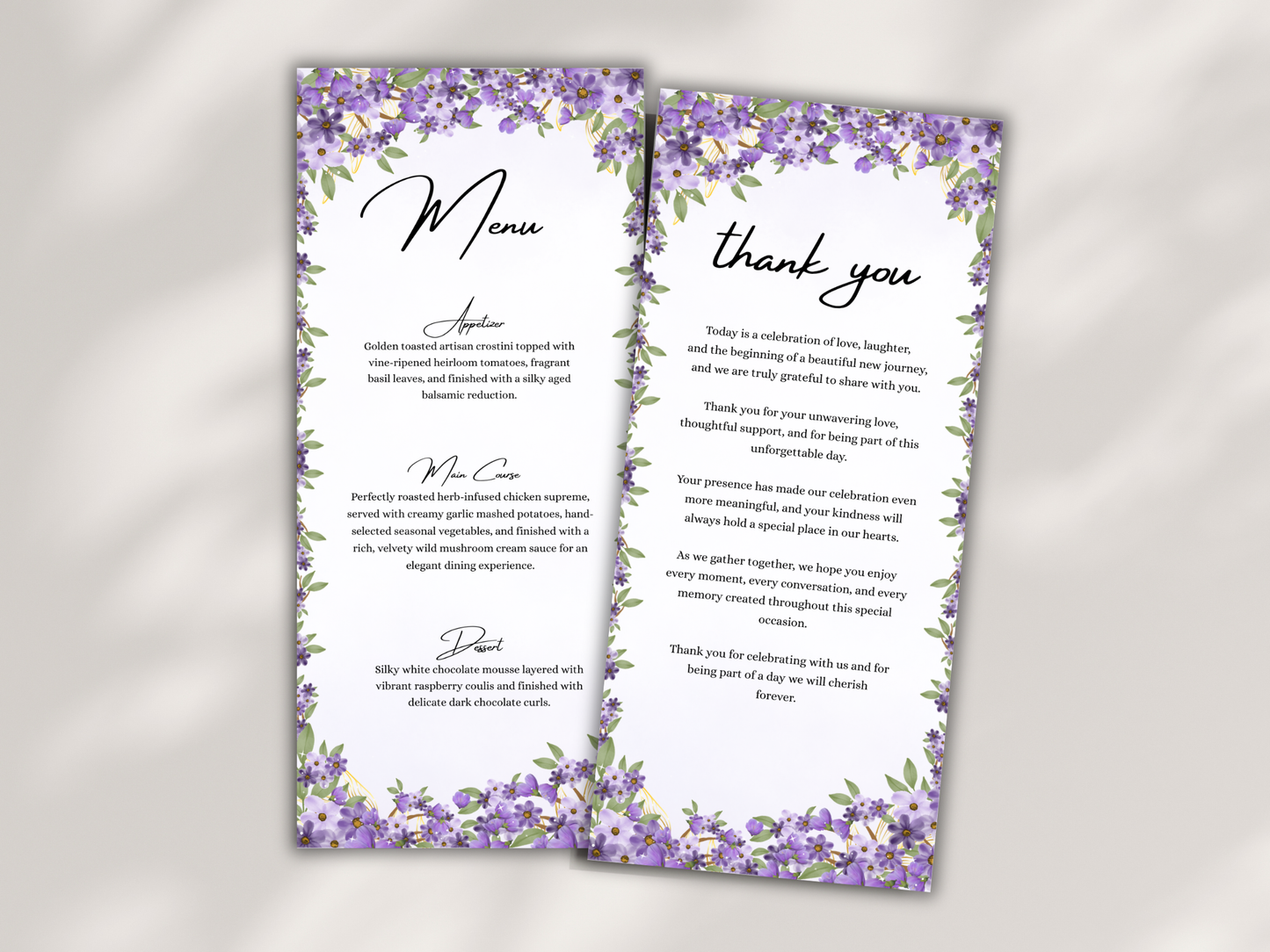Wedding Menu Card, Table, Thank you, Editable Canva Template, Instant Download MTC408