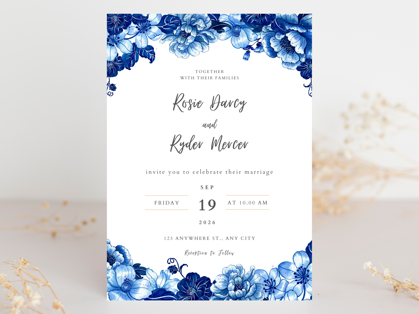 Wedding Invitation Set, RSVP, Wedding Invitation, Details, Editable, Template, WI223