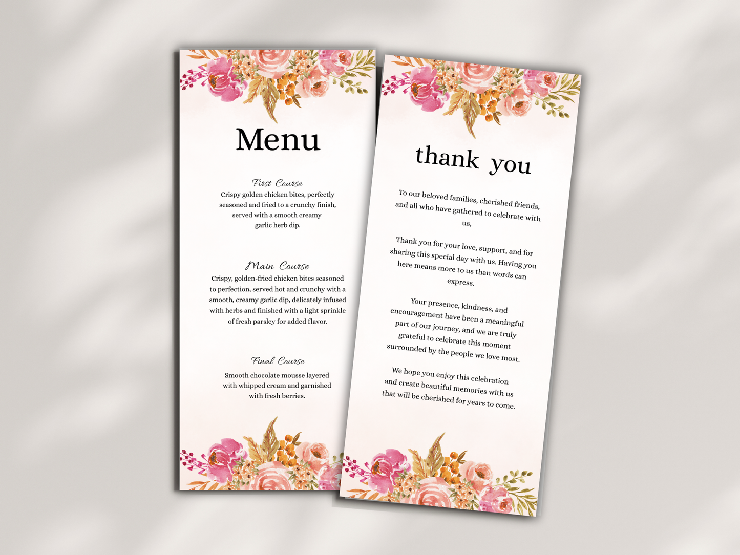 Wedding Thank you Card, Menu Card, Table Card. WI374