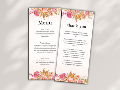 Wedding Thank you Card, Menu Card, Table Card. WI374