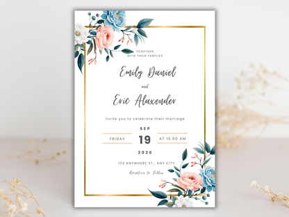 Wedding Invitation Set, RSVP, Dark Floral, Wedding Invitation, Details, Editable, Template, WI237