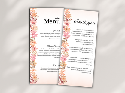 Boho Wedding Menu, Table, Thank you, Editable Cards MTC418