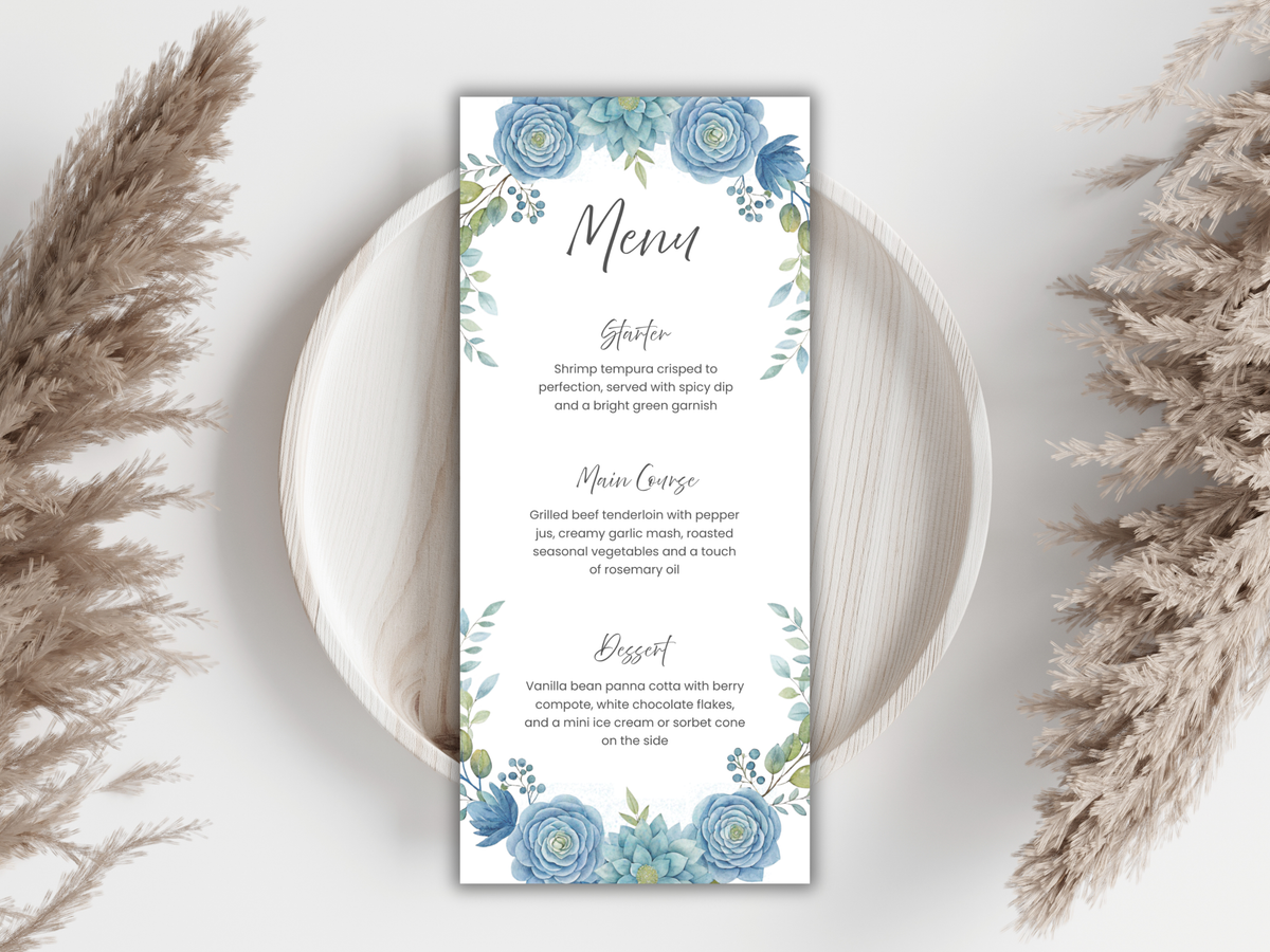 Floral Wedding Menu & Thank You Template | Editable Canva Place Card. WI206