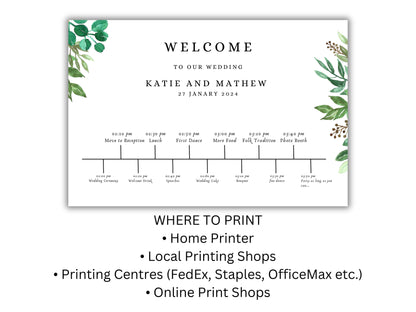 Large Wedding Welcome Timeline Sign Template, Wedding Order of the Day, Wedding Timeline Template, Digital Template. WT 32