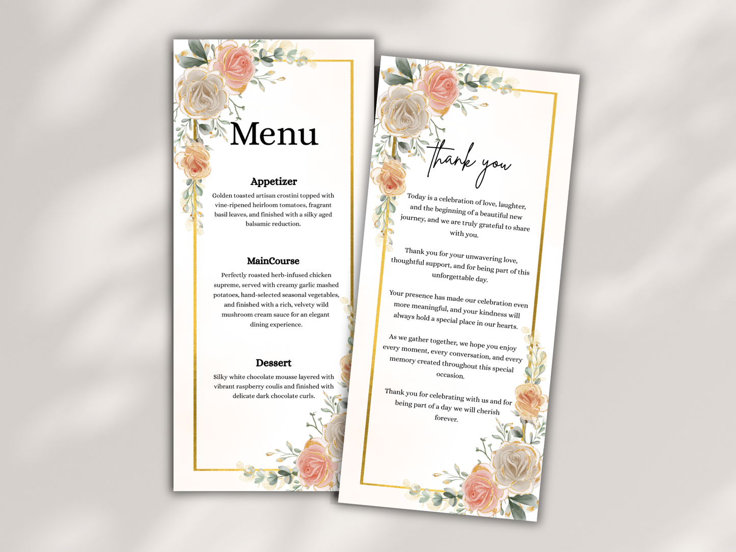 Wedding Menu Card, Table, Thank you, Editable Canva Template, Instant Download MTC406