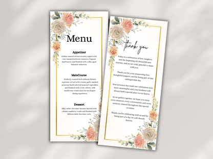 Wedding Menu Card, Table, Thank you, Editable Canva Template, Instant Download MTC406