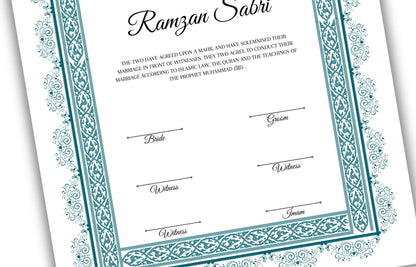 A4/A3 Nikkah Certificate, Digital Editable Template, Editable Nikkahnama,Muslim Wedding Certificate. NN124