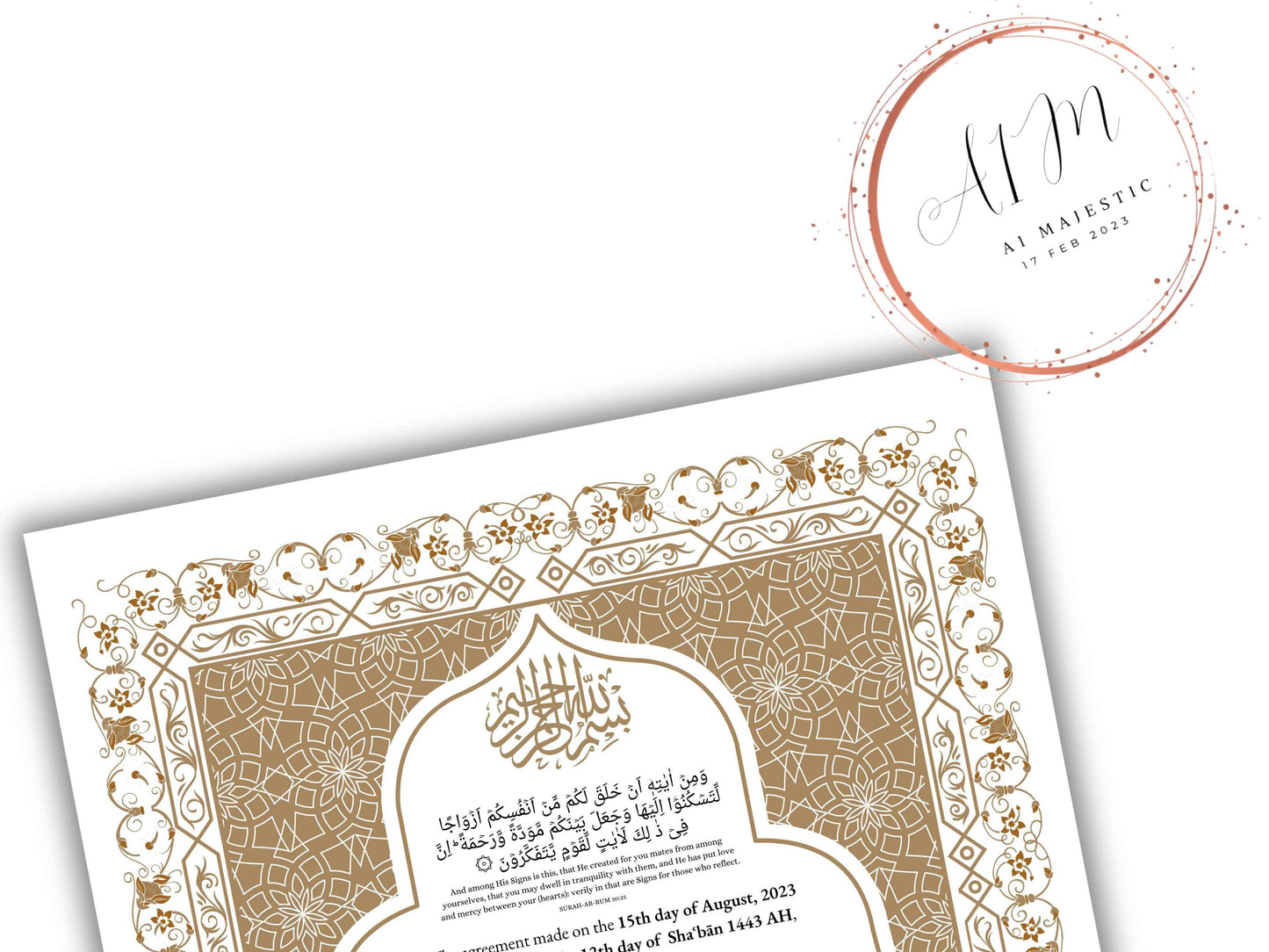 Nikkah Certificate Digital Download Personalized, Luxury Nikkah Contract, Islamic Wedding Contract, Personalized Muslim Wedding Gift. NN188