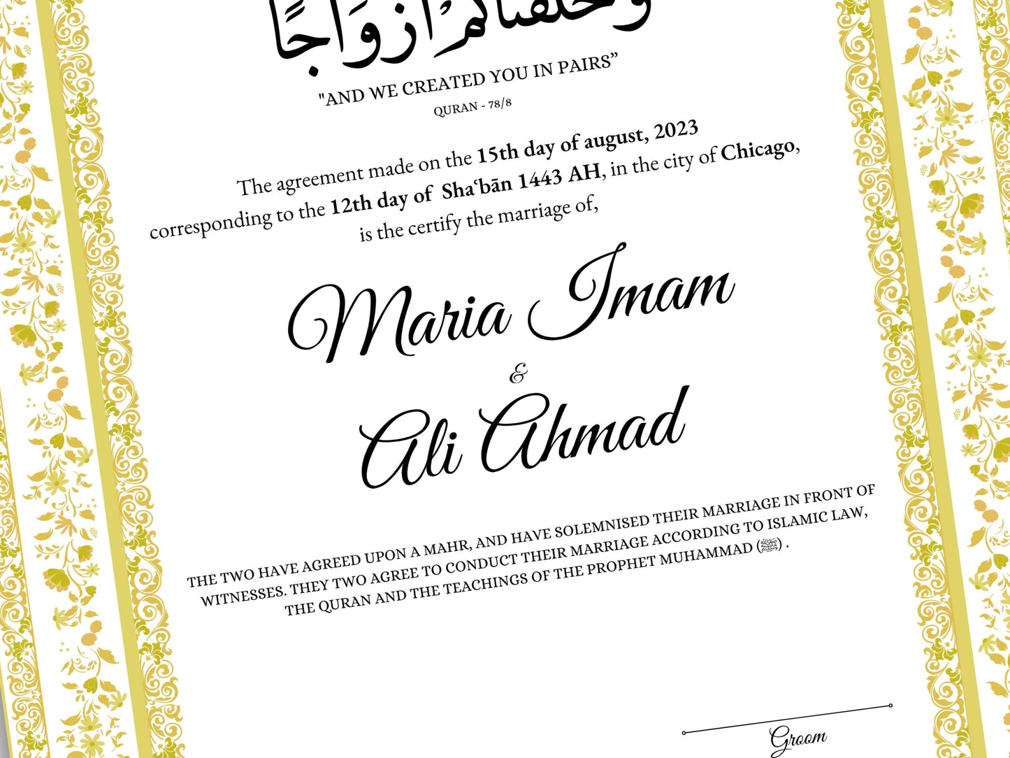 Nikkahnama | A4/A3 Custom Luxury Nikkah Contract | Digital contract | Inspired Luxury Nikkahnama | Nikkah Certificate Pdf Template. NN145