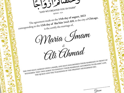 Nikkahnama | A4/A3 Custom Luxury Nikkah Contract | Digital contract | Inspired Luxury Nikkahnama | Nikkah Certificate Pdf Template. NN145