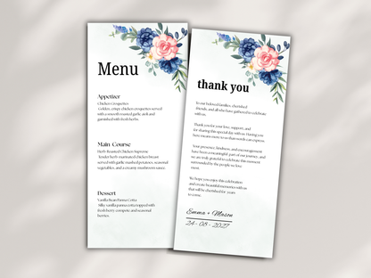 Wedding Menu, Thank You, Table Cards (Editable Canva Template) WI390