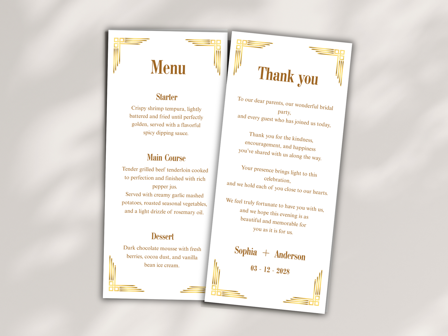 Wedding Thank you Card, Menu Card, Table Card. WI298