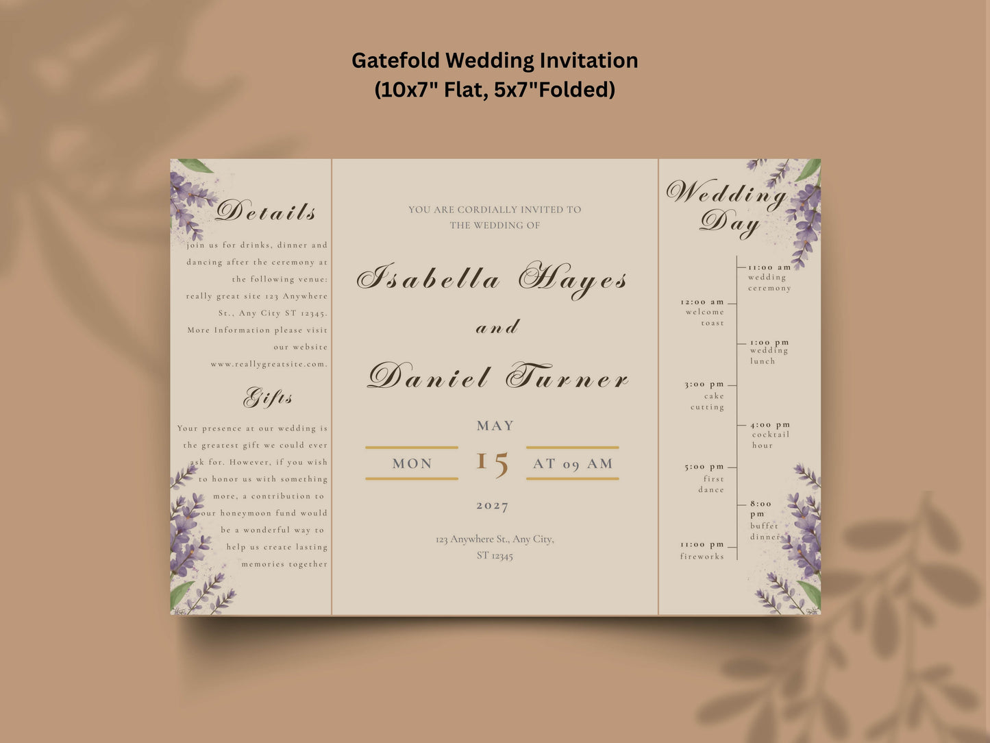 Elegant Wedding Invitation Card | Modern Floral Timeline Invite | Printable Details & Schedule | Personalized Digital Download. WI161