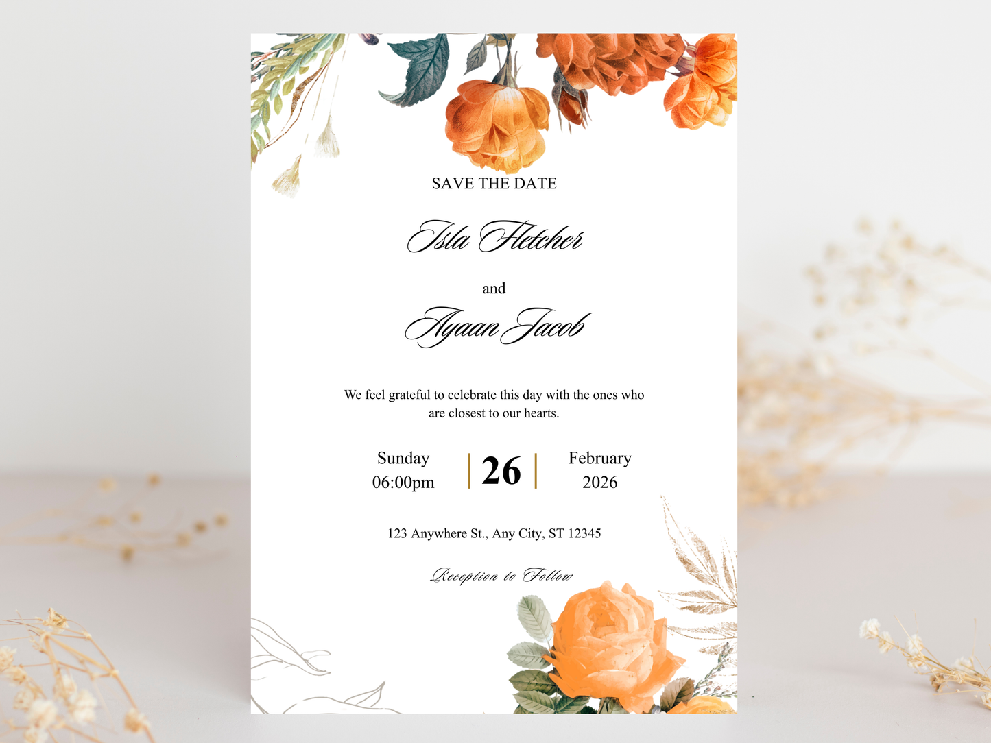 Wedding Invitation Bundle, RSVP, Thank You Card, Table Card, Menu Card, Reception Card, Details Card. WI250