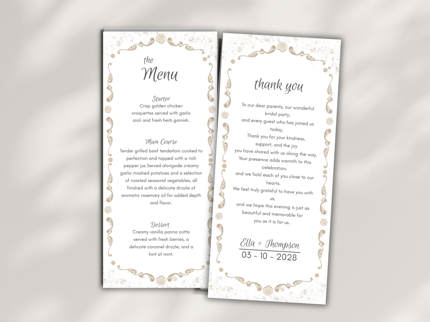 Wedding Thank you Card, Menu Card, Table Card. WI305