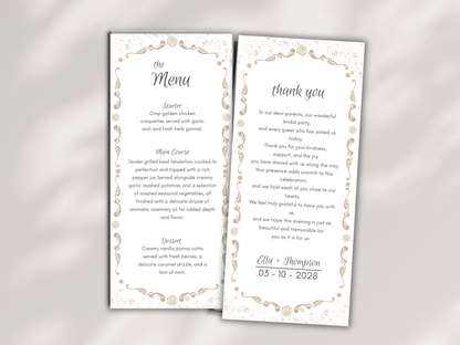 Wedding Thank you Card, Menu Card, Table Card. WI305