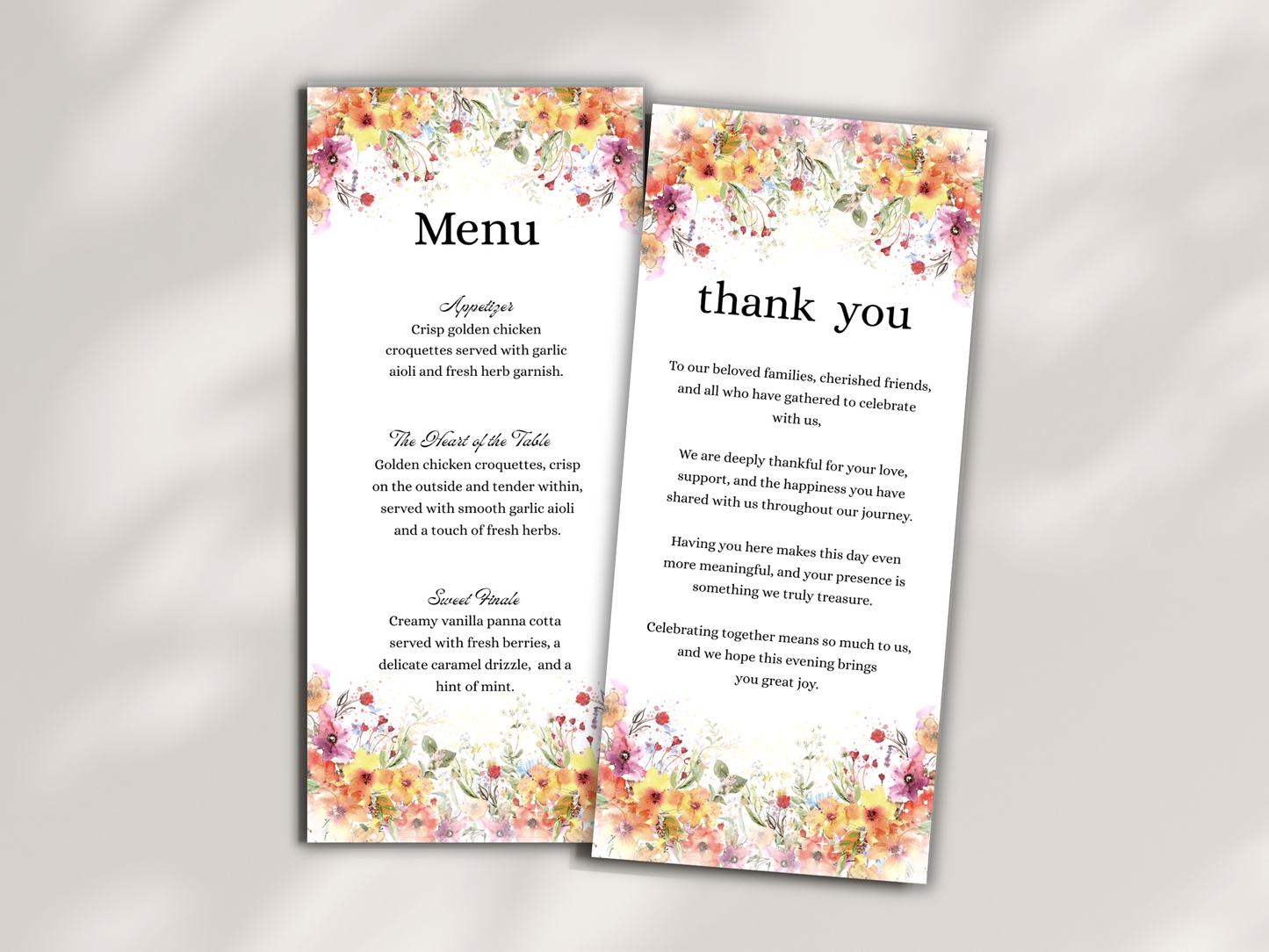 Wedding Thank you Card, Menu Card, Table Card. WI324