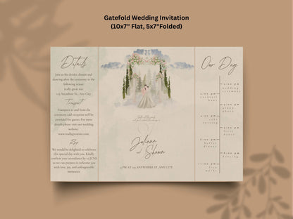 Elegant Wedding Itinerary Invitation | Watercolor Floral Arch Wedding Card | Modern Timeline Order of Events Invite. 158