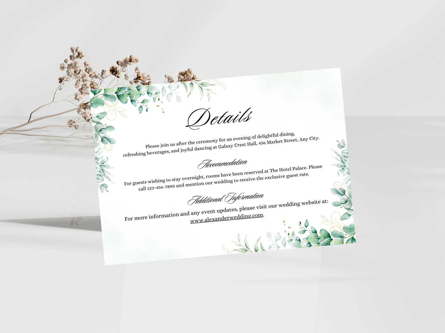 Green Eucalyptus Save the Date Card, Detail, RVSP, Menu card, Printable Instant Download MTC403
