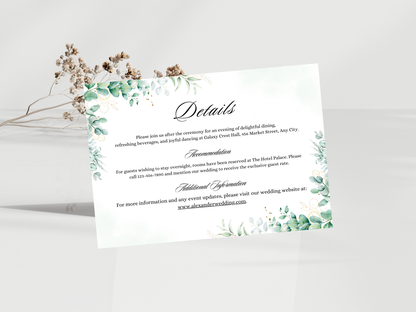 Green Eucalyptus Save the Date Card, Detail, RVSP, Menu card, Printable Instant Download MTC403