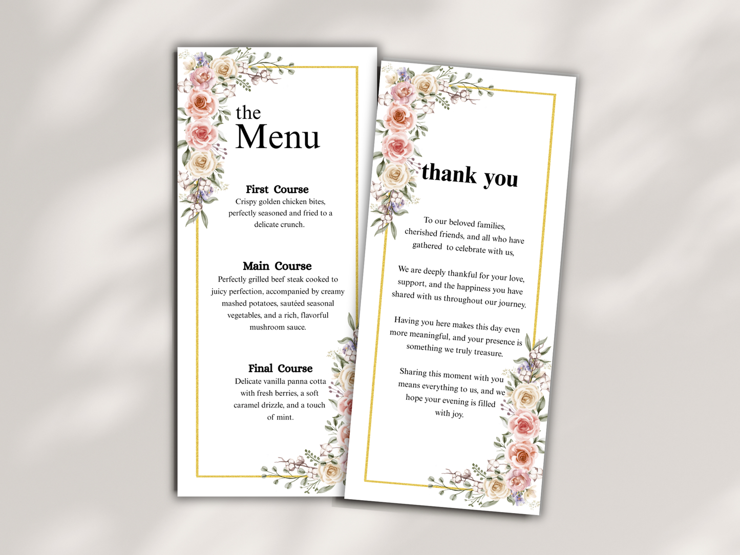 Wedding Thank you Card, Menu Card, Table Card. WI352