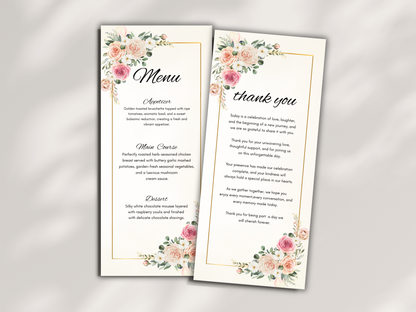 Luxury Wedding Menu, Thank You & Table Cards,  Editable Canva Template WI398