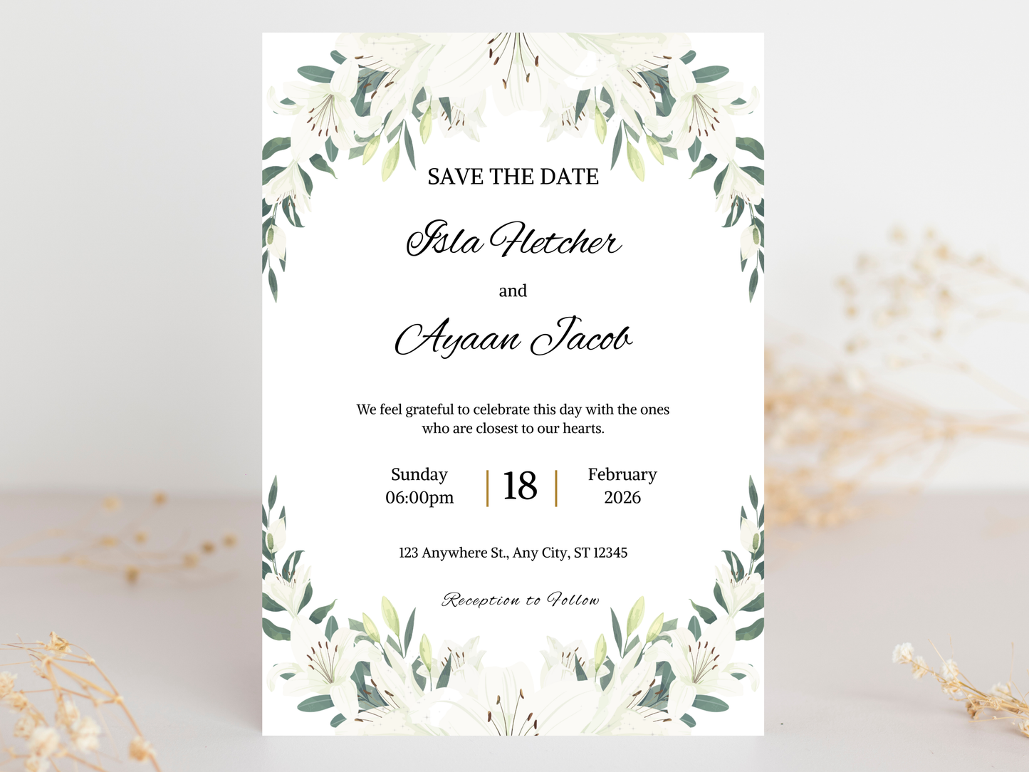 Wedding Invitation Bundle, RSVP, Thank You Card, Table Card, Menu Card, Reception Card, Details Card. WI248