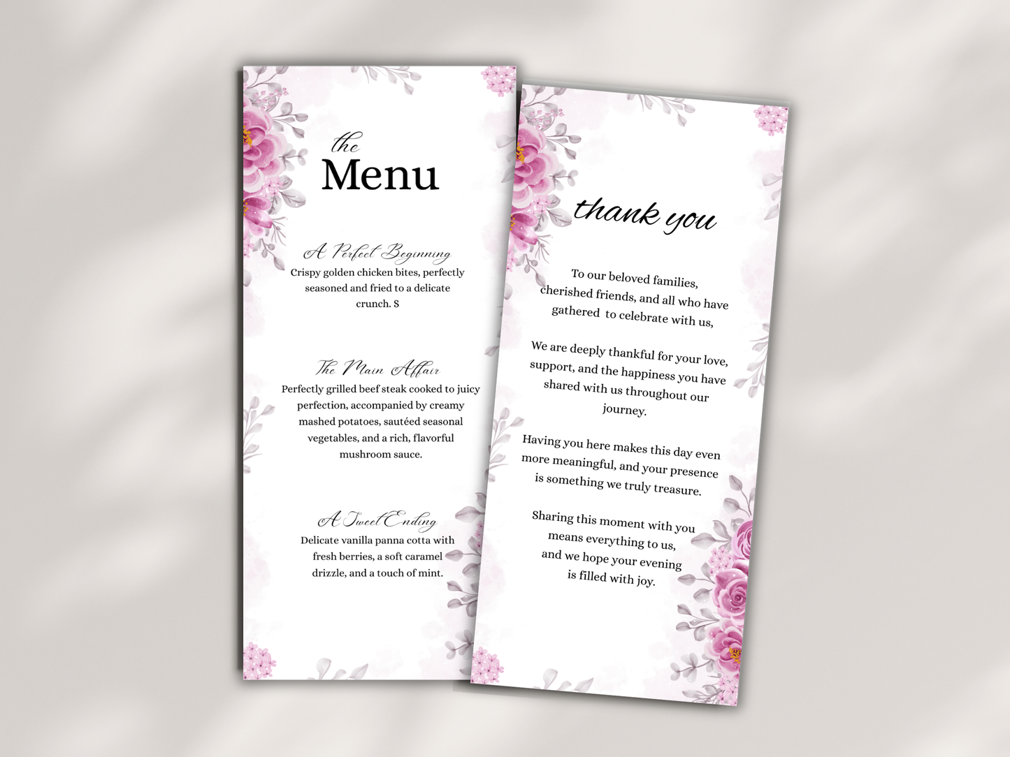 Wedding Thank you Card, Menu Card, Table Card. WI338