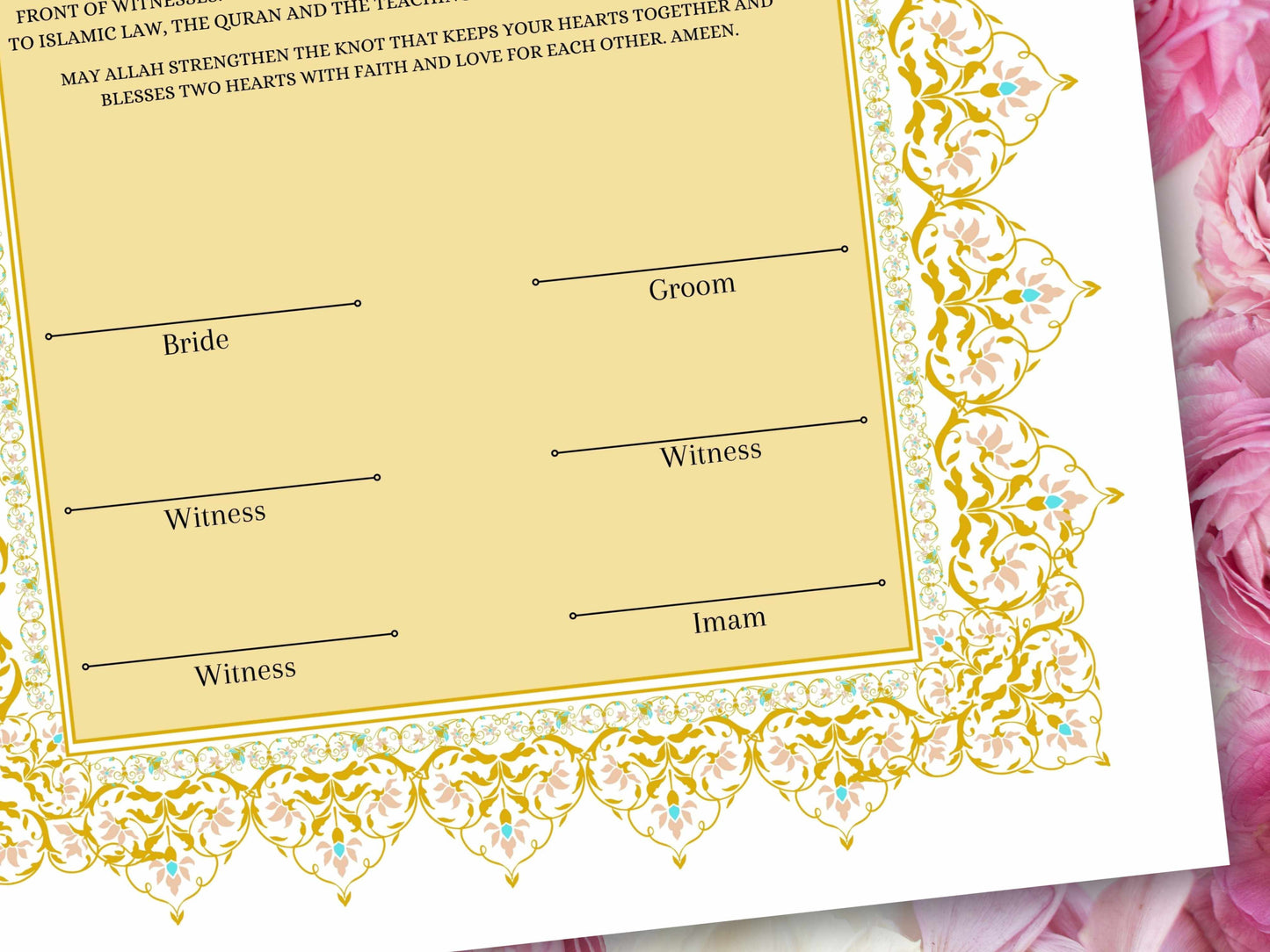 Premium Nikkah Contract , Custom Nikkah Nama | Islamic Wedding Contract, Digital, Printable Nikkah Certificate , Intricate. NT220