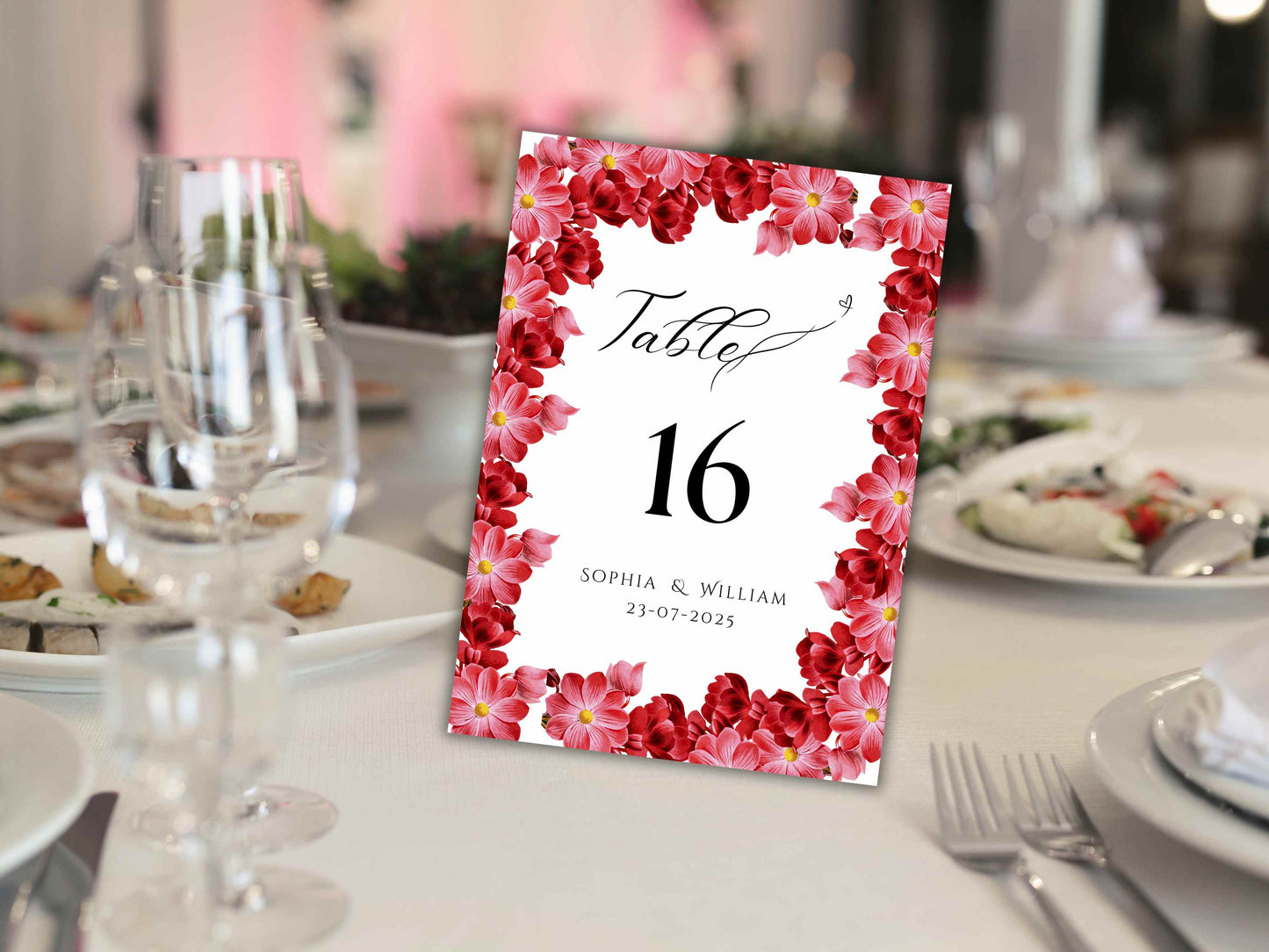 Wedding Table Numbers Template, Wedding Table Numbers, Pink Flower, Floral Wreath, Printable Table Numbers, Wedding Seating Chart. TS5