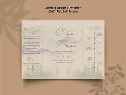Mountain Wedding Invitation Template | Watercolor Forest Itinerary Invite | Rustic Outdoor Wedding Program | Editable Template.wi177