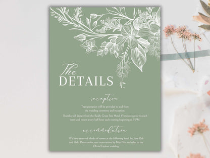 Sage Green Wedding Invitation Suite with Qr Code, Invite Set with Details Card, Modern Qr Code Rsvp, Elegant Green Wedding Template. WT 57