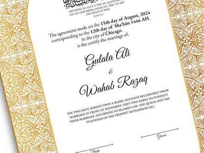 Luxury Gold A4/A3 Nikkah Certificate Template, Premium Gold Frame, Islamic Contract, Wedding Nama, Muslim Marriage Contract. 164