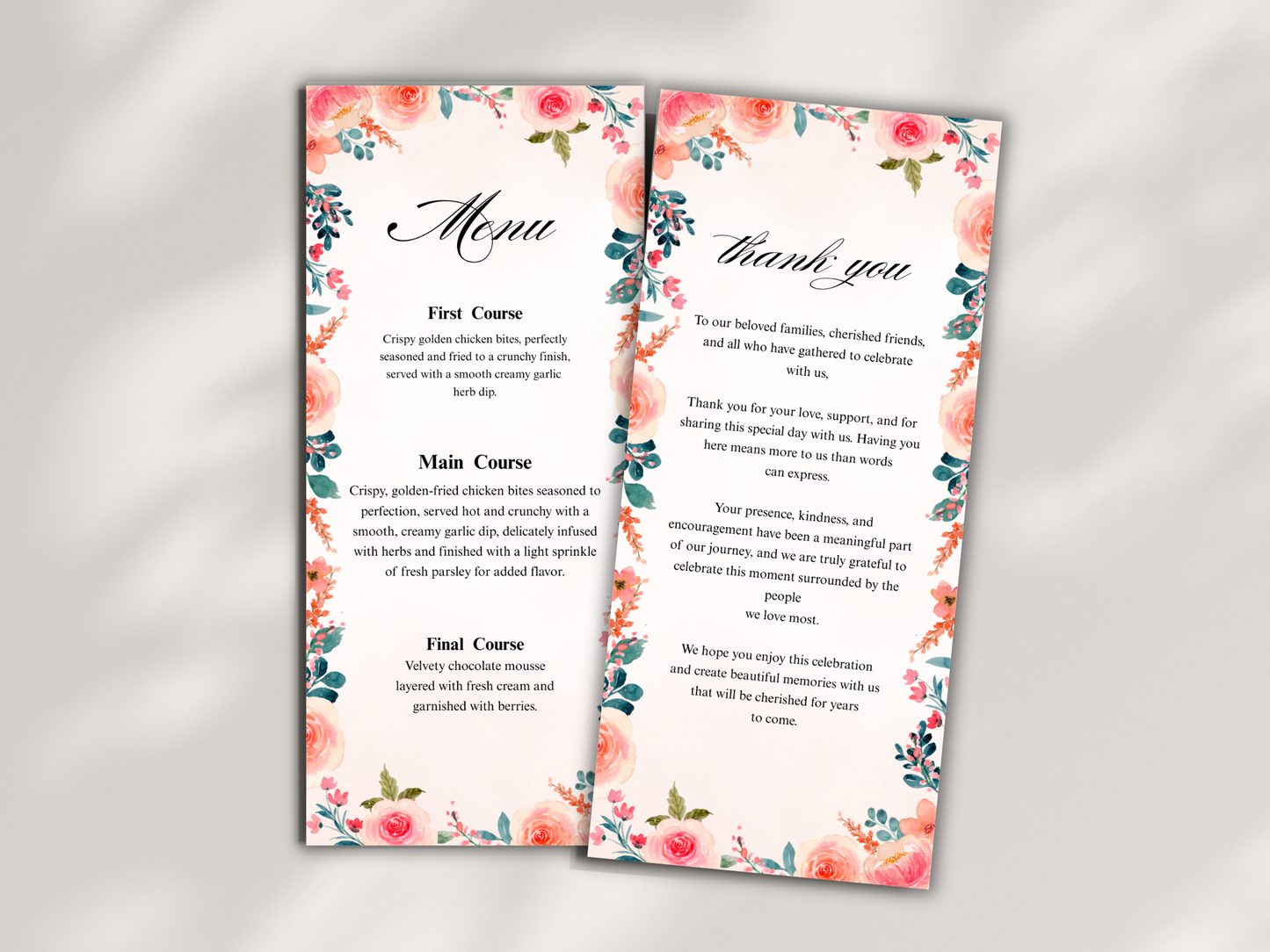 Wedding Thank you Card, Menu Card, Table Card. WI369