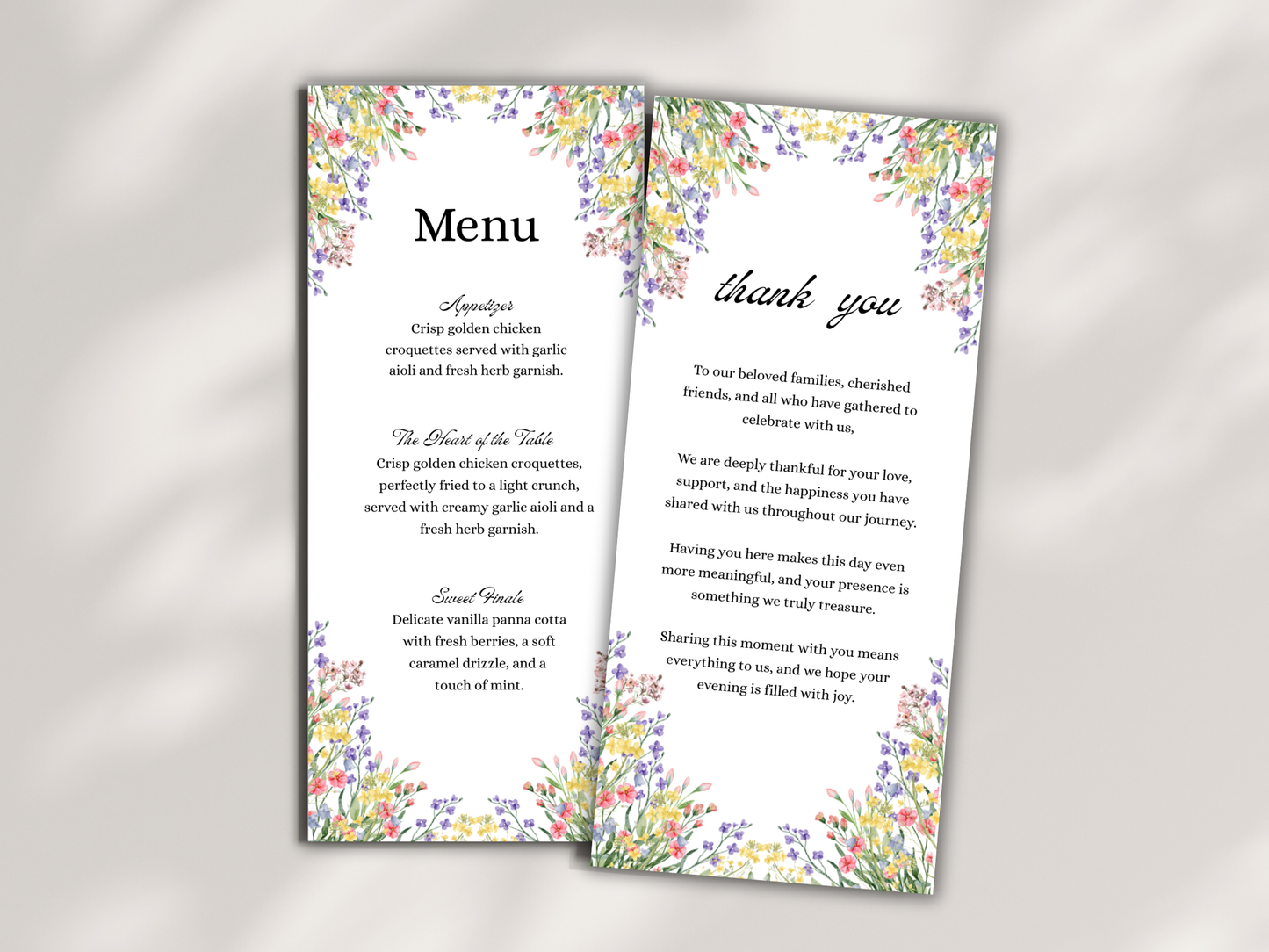 Wedding Thank you Card, Menu Card, Table Card. WI324
