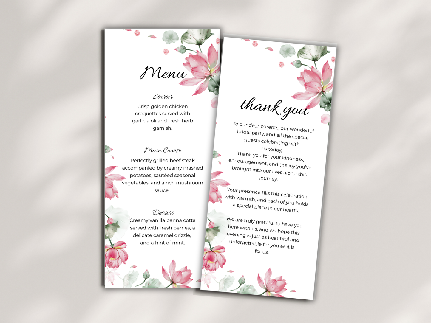Wedding Thank you Card, Menu Card, Table Card. WI312