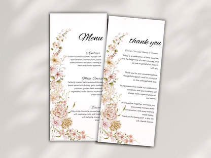 Floral Wedding Menu, Thank You & Table Cards, Instant Download WI396