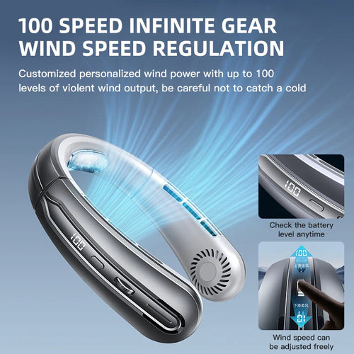 3000mAh Hanging Neck Fan Portable Bladeless Mini USB Rechargeable Mute LED Digital Display Electric Fan Summer Air Cooler ﻿ 2025