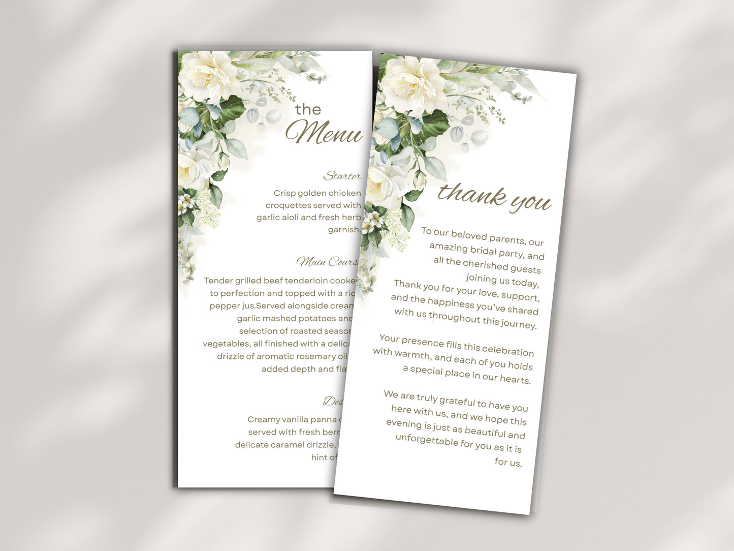 Wedding Thank you Card, Menu Card, Table Card. WI309
